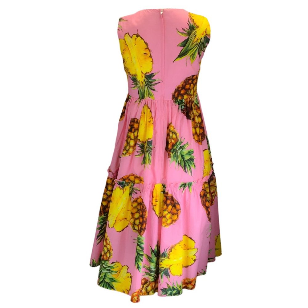 DOLCE & GABBANA PINK MULTI PINEAPPLE PRINTED SLEEVELESS COTTON DRESS - Picture 3 of 4